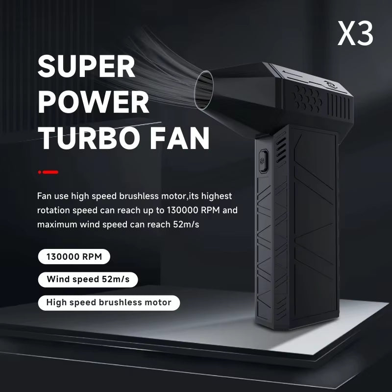 X3 Violent Air Blower Mini Turbo Jet Fan Handheld Brushless Motor 130,000 RPM Wind Speed 52M/S Industrial Duct Fan