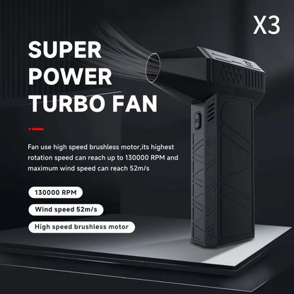 X3 Violent Air Blower Mini Turbo Jet Fan Handheld Brushless Motor 130,000 RPM Wind Speed 52M/S Industrial Duct Fan