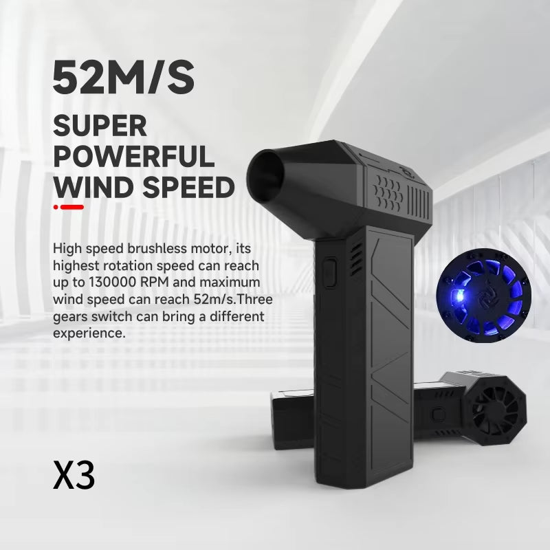 X3 Violent Air Blower Mini Turbo Jet Fan Handheld Brushless Motor 130,000 RPM Wind Speed 52M/S Industrial Duct Fan